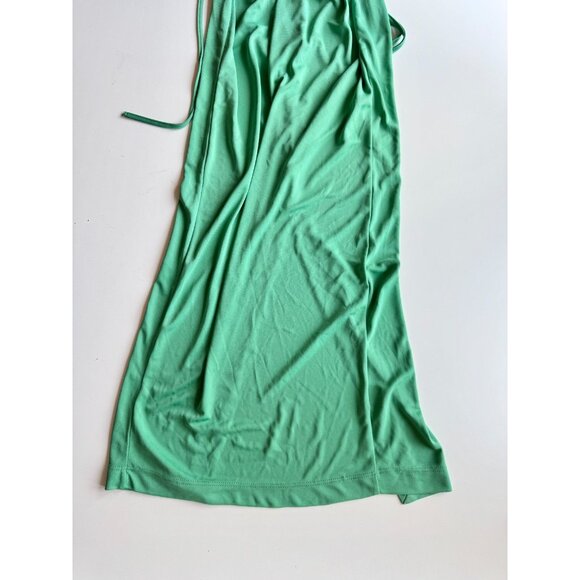 ZARA Green Jersey Ruched Square Neck Open Back Tie Maxi Dress, Size S - Picture 6 of 15